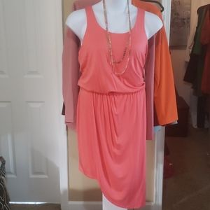 JustFab 2X Coral Stretch waist Faux Wrap Dress NWT